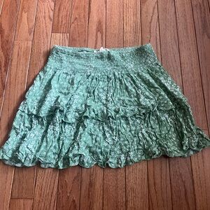 La Hearts Green Floral Ruffle Mini Skirt